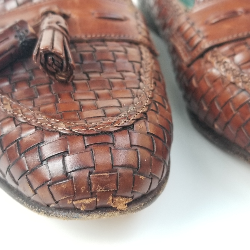 Cole Haan Basket Weave Woven Kiltie Tassel Leather Flat Loafers Brown Italy 8 B - Picture 7 of 15